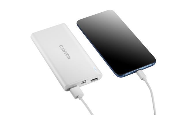 Canyon PB-106, Powerbank, Li-Pol, 10.000 mAh, Vstup: 1x Micro-USB, 1x USB-C, Výstup: 2x USB-A, biela2