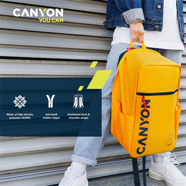 Canyon CSZ-02, batoh na notebook - palubovka, do veľkosti 15,6&quot;,  mechanizmus proti zlodejom, 20l, žltý9