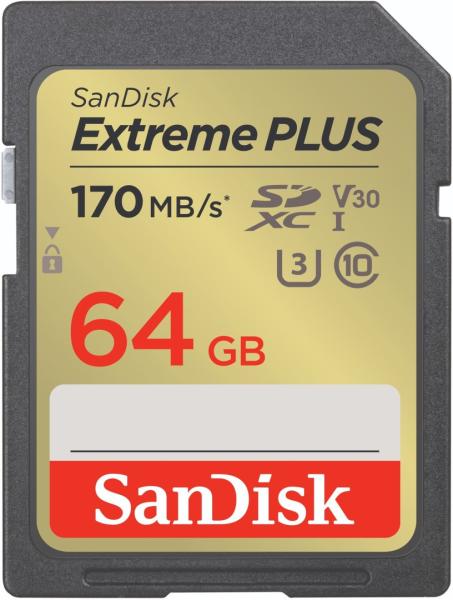 SanDisk Extreme PLUS/ SDXC/ 64GB/ 170MBps/ UHS-I U3 / Class 10