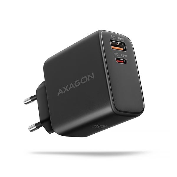 AXAGON ACU-PQ45 GaN nabíjačka do siete 45W, 2x port (USB-A + USB-C), PD3.0/ PPS/ QC4+/ SFC 2.0/ AFC/ Apple