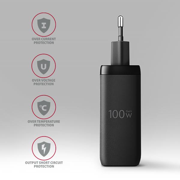 AXAGON ACU-DPQ100, GaN nabíjačka do siete 100W, 3x port (USB-A + dual USB-C), PD3.0/ PPS/ QC4+/ Apple2