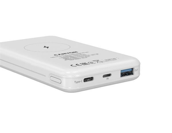 Canyon PB-1001, Powerbank, Li-Pol, 10.000 mAh, Vstup: 1x USB-C, 1x Lightning, Výstup: 1x USB-A, 1x USB-C, bezdr. nab 10W9