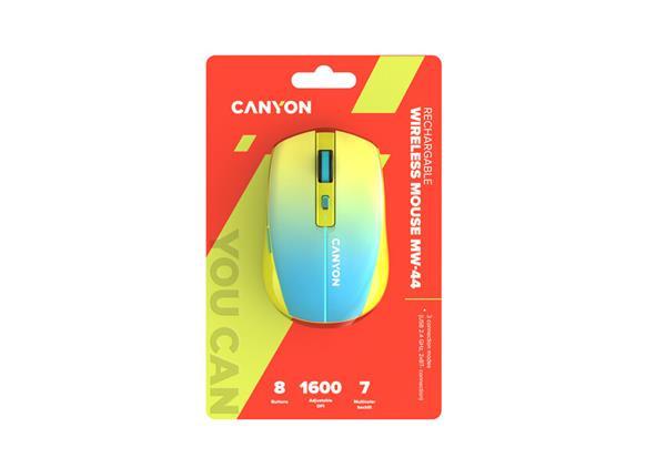 Canyon MW-44, 2v1 bezdrôtová optická myš Bluetooth / Wireless 800/1200/1600 DPI, 8 tlač, 7 LED, akumulátor, USB-C 5