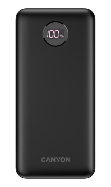 Canyon PB-2002, Powerbank, Li-Pol, 20.000 mAh, Digitálny displej, Vstup: 1x USB-C, Výstup: 1x USB-C a 2x USB-A, čierna