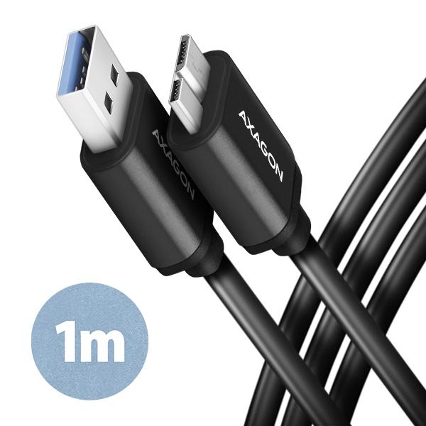 AXAGON BUMM3-AM10AB, SPEED kábel Micro-B USB <-> USB-A, 1m, USB 3.2 GEN 1, 3A, ALU, tpe, čierny