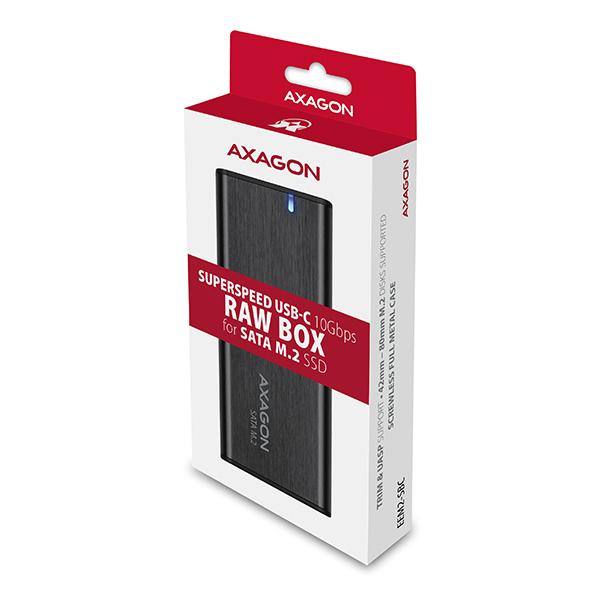 AXAGON EEM2-SBC, USB-C 3.2 Gen 2 - M.2 SATA SSD kovový RAW box, bezskrutkový2