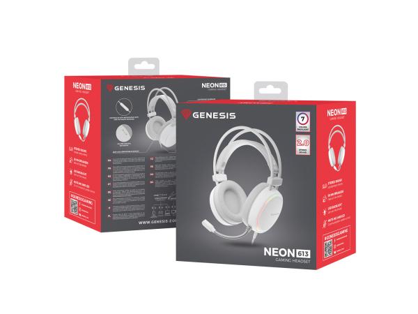 Herné slúchadlá s mikrofónom Genesis NEON 613/ Stereo/ ANC/ Jack/ Drôt/ Stand/ Biela6