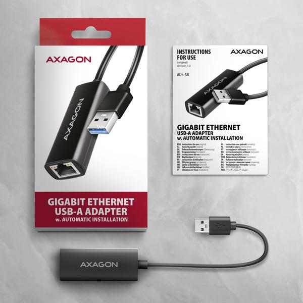 AXAGON ADE-AR, USB-A 3.2 Gen 1 - Gigabit Ethernet sieťová karta, Realtek 8153, auto inštal6