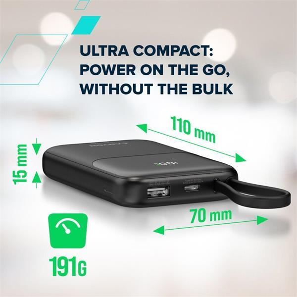 Canyon OnPower 101, Powerbank, 10.000 mAh, displej, in: USB-C, out: USB-A, QC 3.0/USB-C, PD 22,5W, integ. káb..7