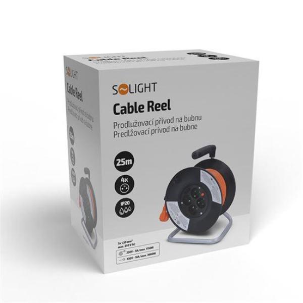 Solight prodlužovací přívod na bubnu, 4 zásuvky, 25m, oranžový kabel, 3x 1,5mm25