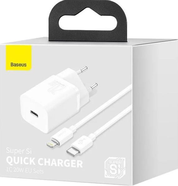 Baseus rýchlonabíjačka do siete Super Si USB-C PD QC 20W s Lightning káblom 1m biela3