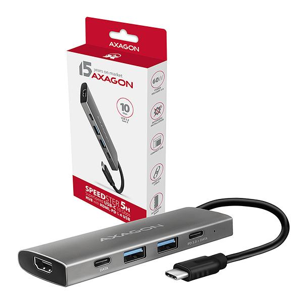 AXAGON HMC-5G2, USB 10Gbps hub, porty 2x USB-A, 2x USB-C, HDMI 4k/ 60, PD 100W, kábel USB-C 13cm