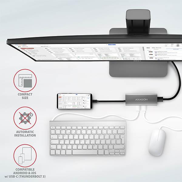 AXAGON HMC-5G2, USB 10Gbps hub, porty 2x USB-A, 2x USB-C, HDMI 4k/ 60, PD 100W, kábel USB-C 13cm13