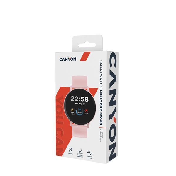Canyon SW-63, Lollypop, smart hodinky, BT, fareb. LCD displej 1.3´´, vodotes. IP68, multišport. režim, ružové6