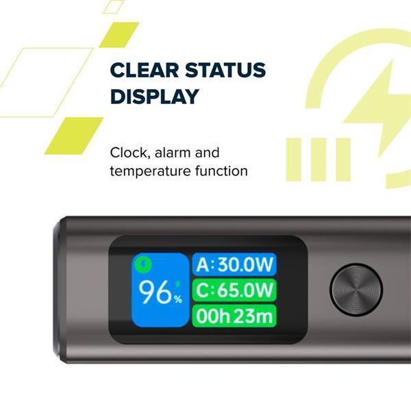 Canyon OnPower 230, Powerbank, 20.000 mAh, displej, in: USB-C, out: 2x USB-C /USB-A, 130W, hodiny/budík/teplomer8