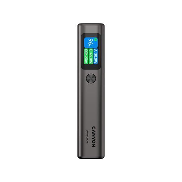 Canyon OnPower 230, Powerbank, 20.000 mAh, displej, in: USB-C, out: 2x USB-C /USB-A, 130W, hodiny/budík/teplomer3