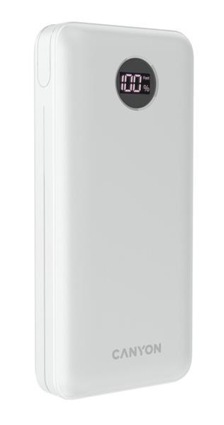 Canyon PB-2002, Powerbank, Li-Pol, 20.000 mAh, Digitálny displej, Vstup: 1x USB-C, Výstup: 1x USB-C a 2x USB-A, biela1