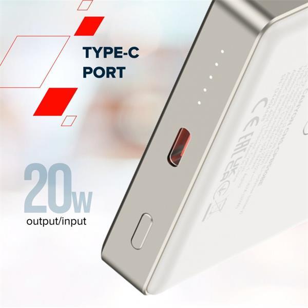 Canyon OnCharge 510, Powerbank, 10.000 mAh, in: USB-C, out: USB-C PD 20W + Wireless Magnet 15W, štíhla, šedá8