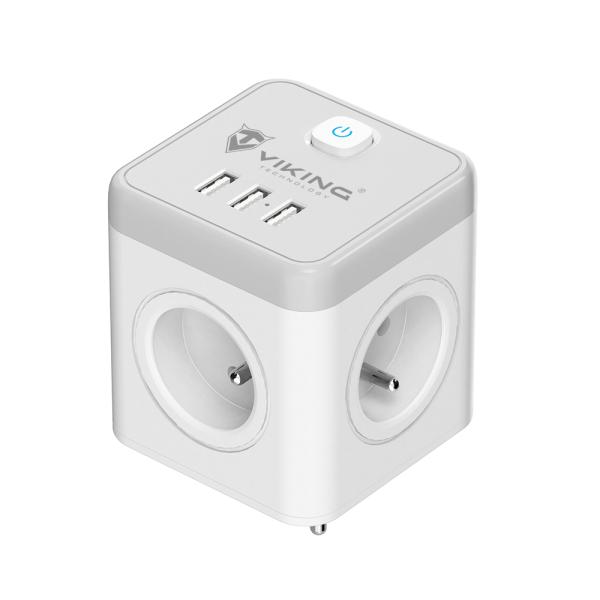 Sieťový adaptér Viking ACT43S/ Output:4xAC, 3xUSB-A/ Tlačidlo ON/ OFF0