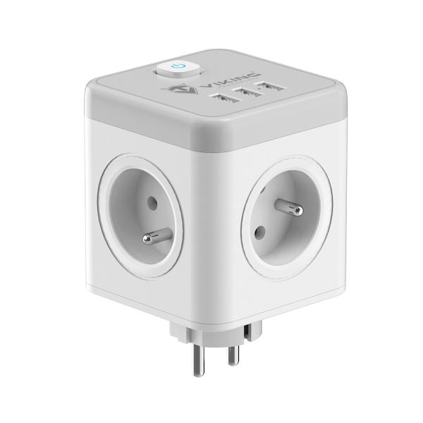 Sieťový adaptér Viking ACT43S/ Output:4xAC, 3xUSB-A/ Tlačidlo ON/ OFF1