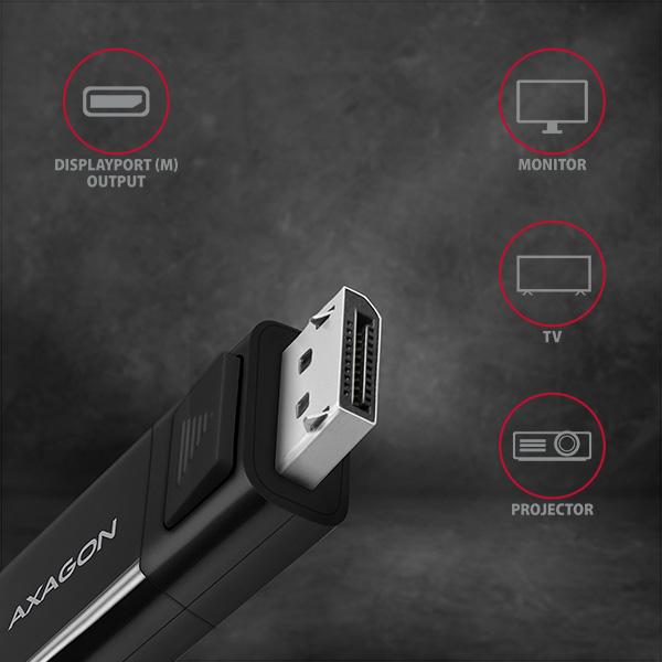 AXAGON RVC-DPC, USB-C -> DisplayPort redukcia / kábel 1.8m, 4K/ 60Hz3