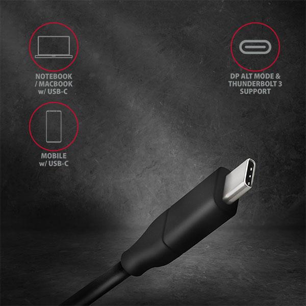 AXAGON RVC-DPC, USB-C -> DisplayPort redukcia / kábel 1.8m, 4K/ 60Hz4