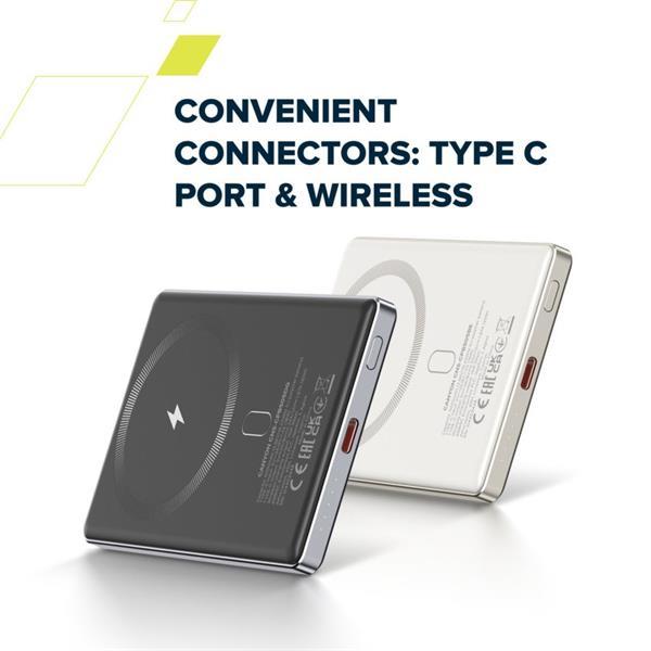 Canyon OnCharge 505, Powerbank, 5.000 mAh, in: USB-C, out: USB-C PD 20W + Wireless Magsafe 15W, ultratenká, šedá10
