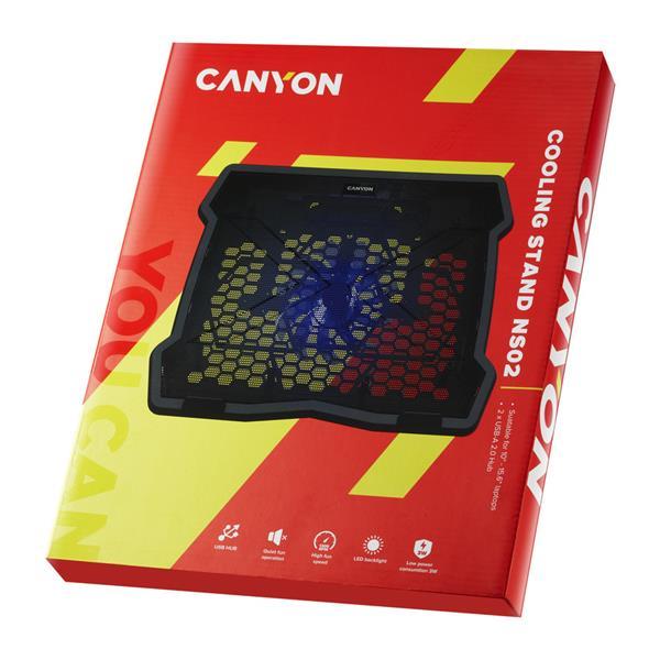 Canyon NS-02, chladiaci podstavec s ventilátorom pre notebook 10´´ - 15.6", LED podsvietenie, čierny3