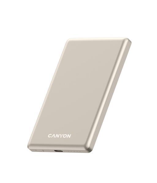 Canyon OnCharge 505, Powerbank, 5.000 mAh, in: USB-C, out: USB-C PD 20W + Wireless Magsafe 15W, ultratenká, béžová
