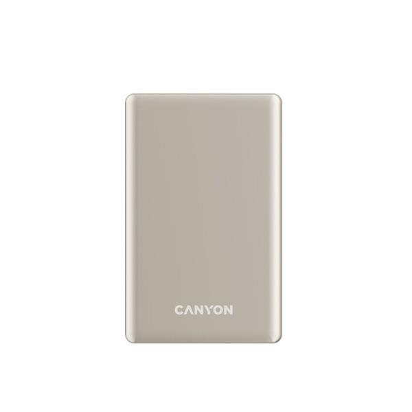 Canyon OnCharge 505, Powerbank, 5.000 mAh, in: USB-C, out: USB-C PD 20W + Wireless Magsafe 15W, ultratenká, béžová5
