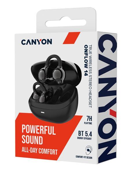 Canyon TWS-14, True Wireless BT slúchadlá za ucho (open-ear-clip), USB-C nabíjanie, nabíjacie puzdro, čierne2