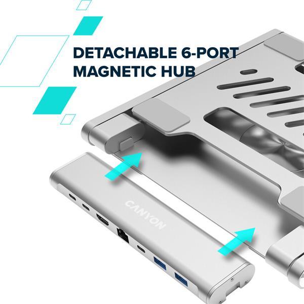 Canyon OnStand 2, Stojan na notebook s odnímateľným magnetickým hubom 6v120