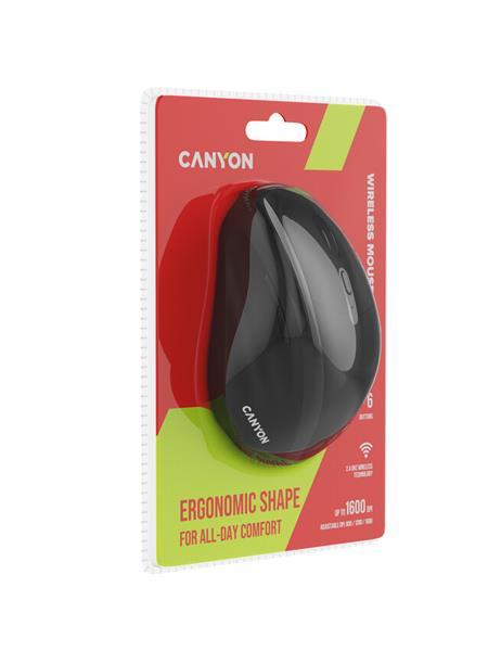Canyon OnClick 17, ergonomická bezdrôtová optická myš pre pravákov, USB prijímač, 6 tlačidiel, 800/1200/1600 DPI, čierna28