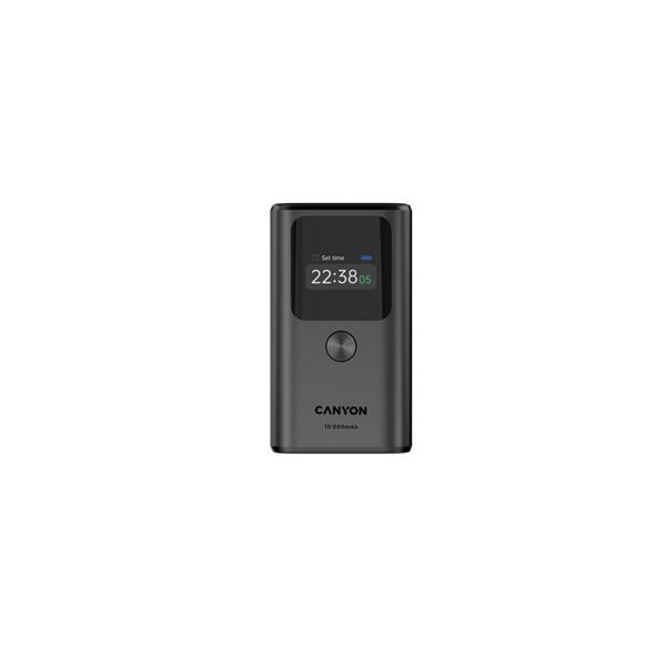 Canyon OnPower 130, Powerbank, 10.000 mAh, displej, in: USB-C, out: 2x USB-C /USB-A, 30W, hodiny/budík/teplomer2