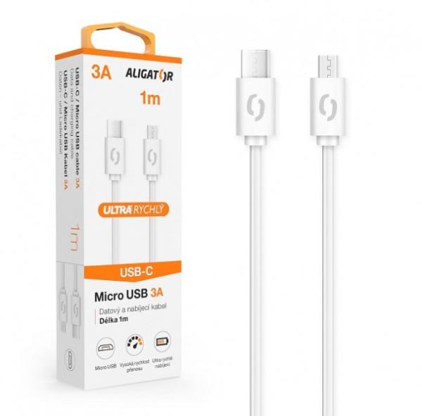 ALIGATOR Dátový kábel POWER 3A, USB-C/ microUSB biely1