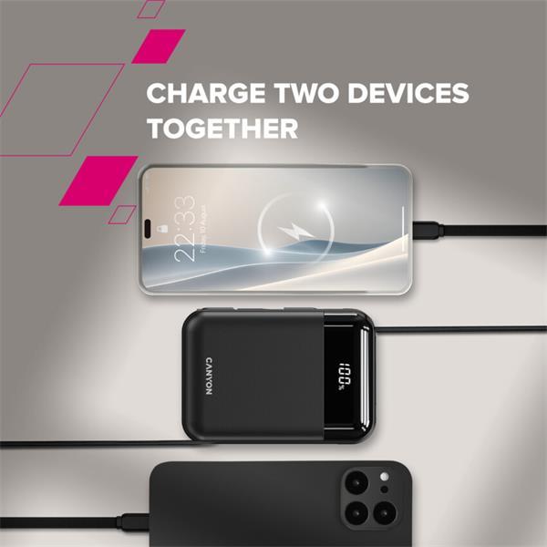 Canyon OnPower 104, powerbanka 10 000 mAh, 22.5 W, USB-C / USB-A, integrované káble USB-C + Lightning, čierna8