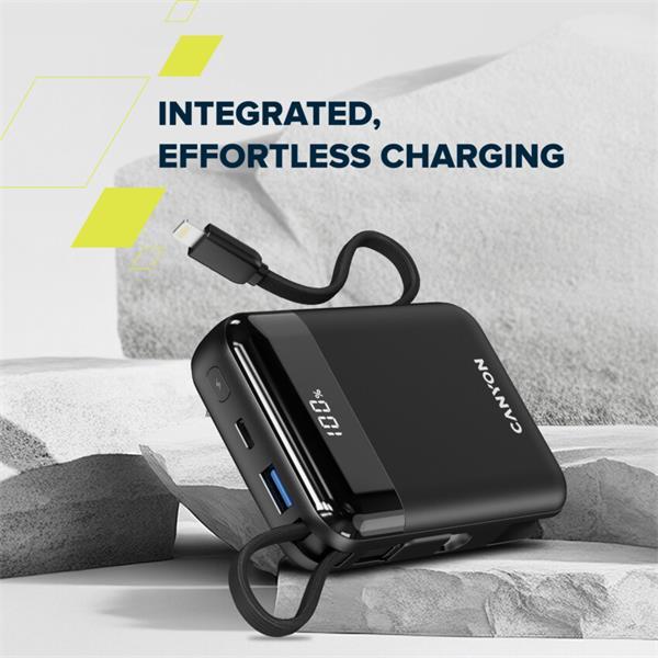 Canyon OnPower 104, powerbanka 10 000 mAh, 22.5 W, USB-C / USB-A, integrované káble USB-C + Lightning, čierna17