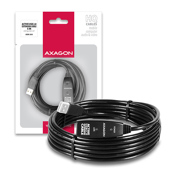 AXAGON ADR-205, USB 2.0 A-M -> A-F aktívny predlžovací / repeater kábel, 5m0 