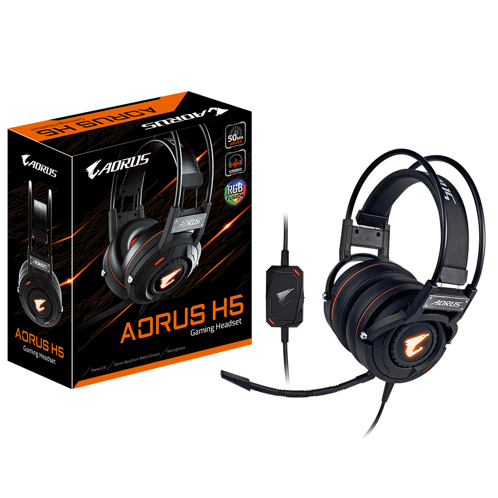 GIGABYTE sluchátka s mikrofonem headset AURUS H5,  wired,  RGB Lighting,  USB/ 3.5mm0 