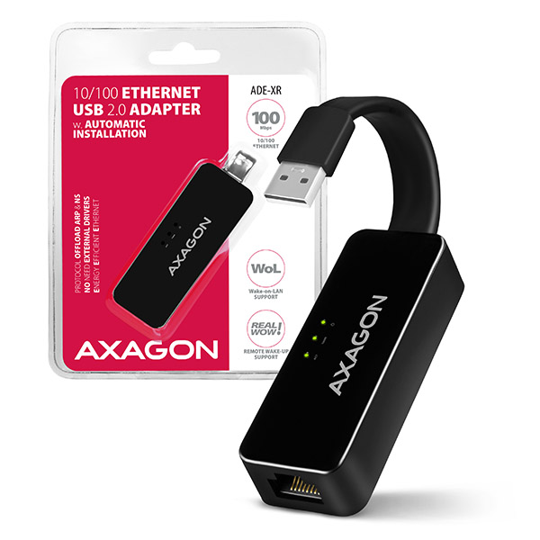 AXAGON ADE-XR, USB 2.0 - Fast Ethernet sieťová karta, auto inštal, čierna1 