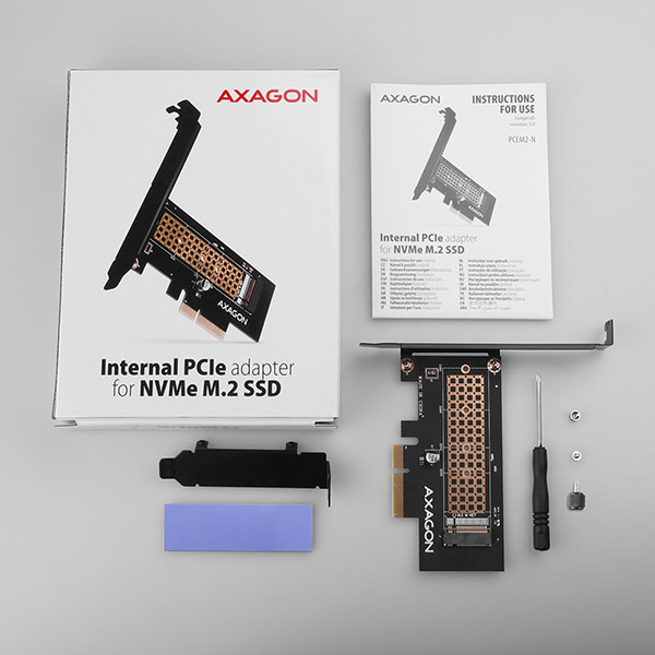 AXAGON PCEM2-N, PCIe x4 - M.2 NVMe M-key slot adaptér, vr. LP15 