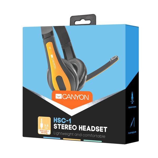 Canyon HSC-1, PC Headset, slúchadla s mikrofónom, 1 x 3.5mm jack komb., ovládanie na kábli, 2 m, čierno-žlté5 