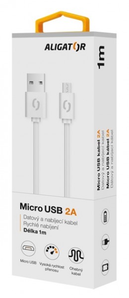 ALIGATOR Dátový kábel 2A, Micro USB biely
