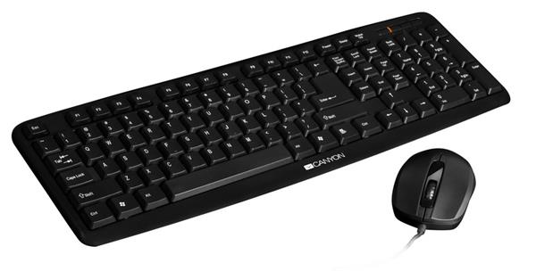 Canyon SET-1,  klávesnica, USB, plnohodnotná. SK/CZ, vodeodolná + optická myš 1.000 dpi,, čierne 0 