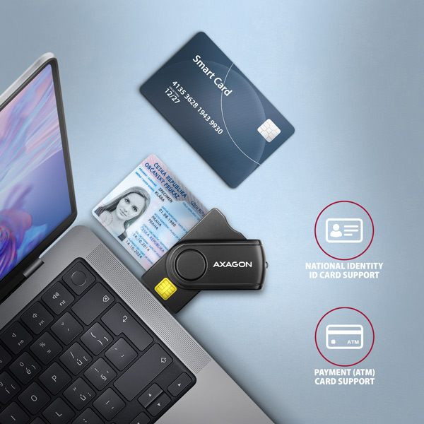 AXAGON CRE-SMP2A, USB-A + USB-C PocketReader 4-slot čítačka Smart card (eObčanka) + SD/ microSD/ SIM1 