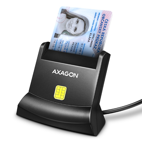 AXAGON CRE-SM4N, USB-A StandReader čtečka kontaktních karet Smart card (eObčanka), kabel 1.3m0 