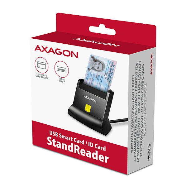 AXAGON CRE-SM4N, USB-A StandReader čtečka kontaktních karet Smart card (eObčanka), kabel 1.3m5 