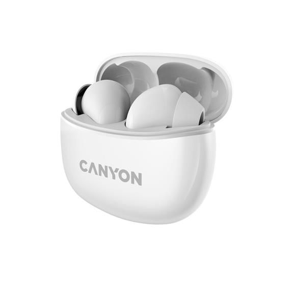Canyon TWS-5, True Wireless Bluetooth slúchadlá do uší, USB-C nabíjanie, nabíjacia stanica v kazete, biele0 