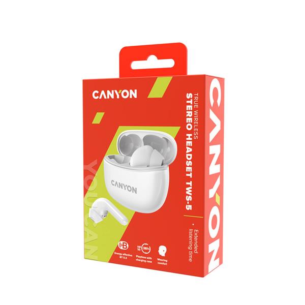 Canyon TWS-5, True Wireless Bluetooth slúchadlá do uší, USB-C nabíjanie, nabíjacia stanica v kazete, biele5 