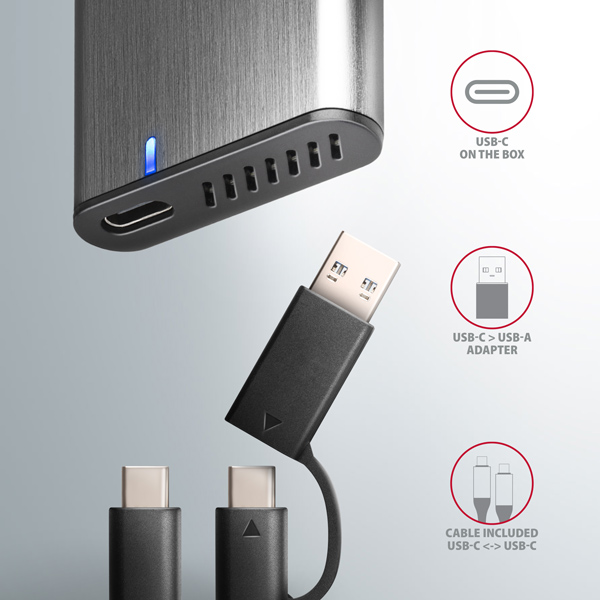AXAGON EEM2-SB2, USB-C 3.2 Gen 2 - M.2 NVMe & SATA SSD kovový RAW box, bezskrutkový, čierny22 